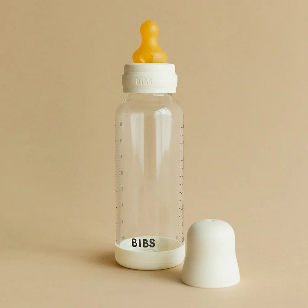 Bibs Glass Bottle Round LaTeX Slow Flow - 120ML Ivory