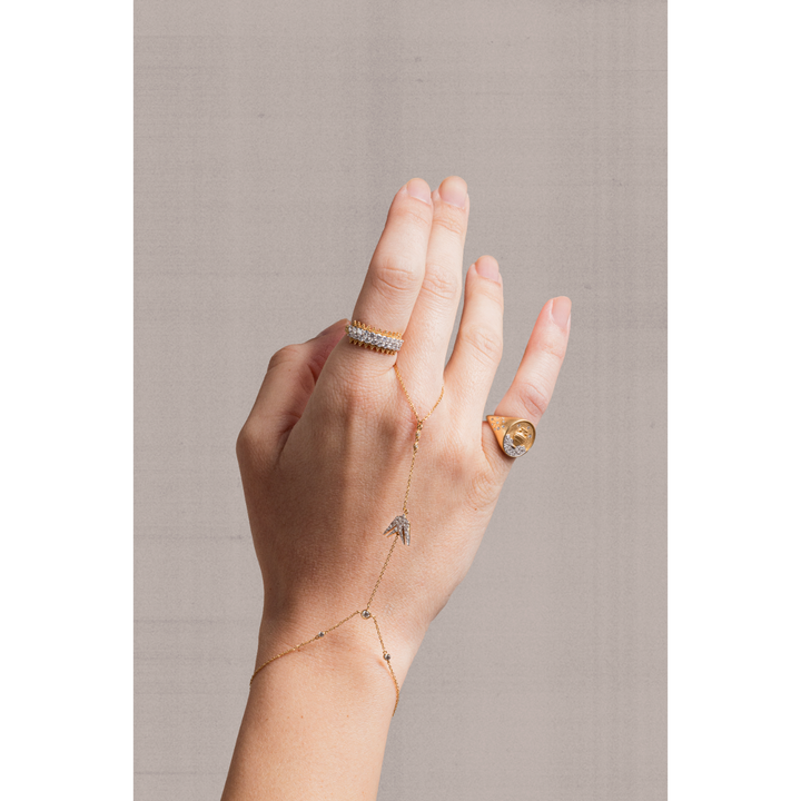 Meraki Yellow Gold Hand and Chain with White Diamonds