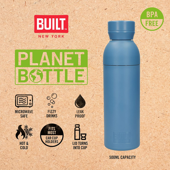 Built Planet Bottle 500 ml recycled stainless steel water bottle with leak-proof lid