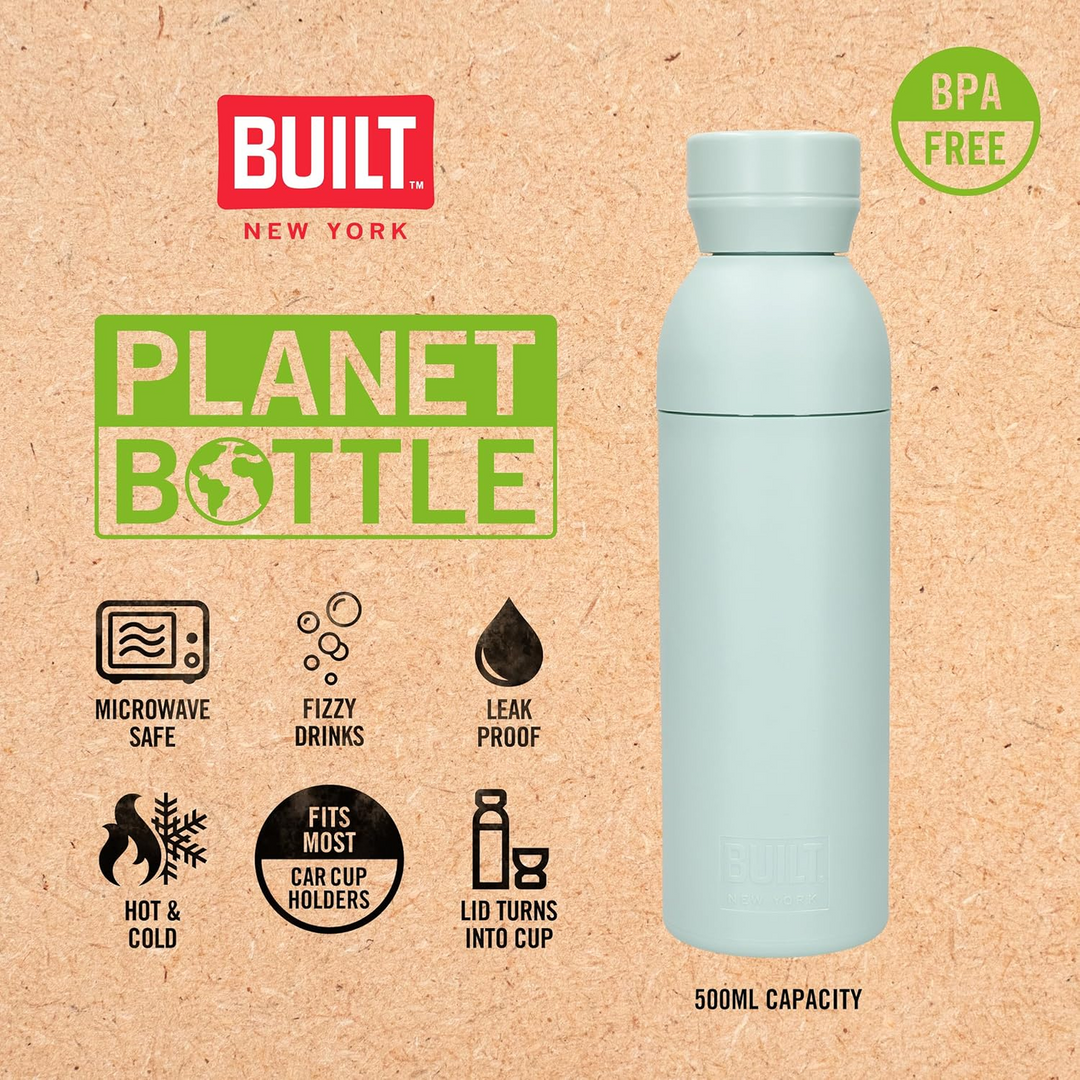 Built Planet Bottle 500 ml water bottle with leak-proof screw-top lid.