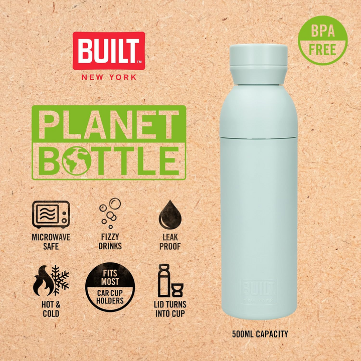 Built Planet Bottle 500 ml water bottle with leak-proof screw-top lid.