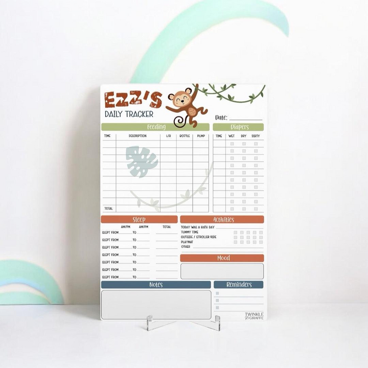 Twinkle &amp; Giraffe Baby Daily Tracker Personalised Infant Care Chart