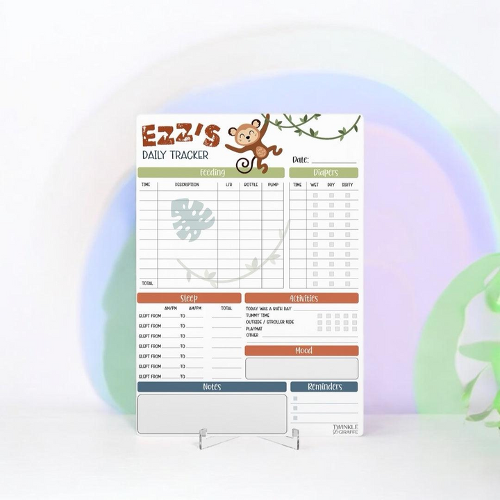 Twinkle &amp; Giraffe Baby Daily Tracker Personalised Infant Care Chart