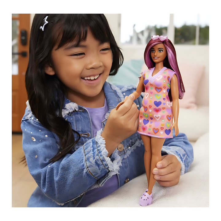 Mattel Barbie Fashionistas Doll With Pink-Streaked Hair And Heart Dress