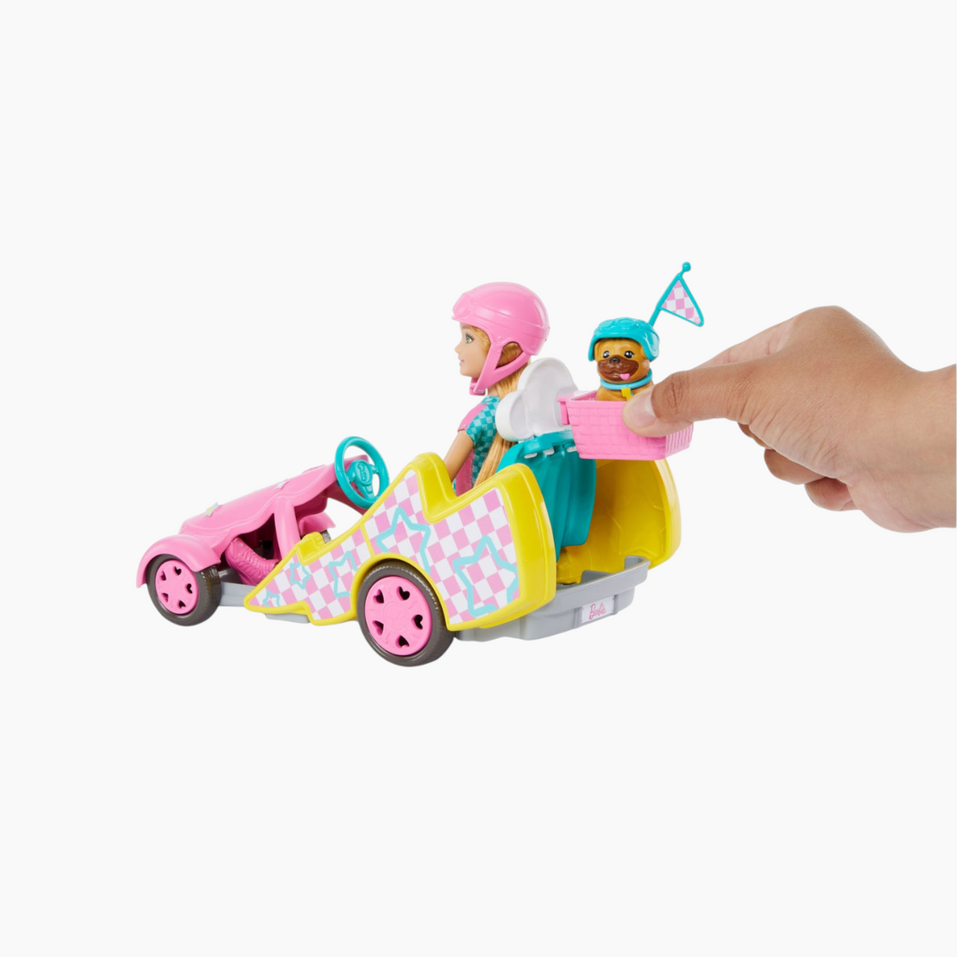 Mattel Barbie Stacie Racer Doll With Go-Kart Toy Car Dog Accessories &amp; Sticker Sheet