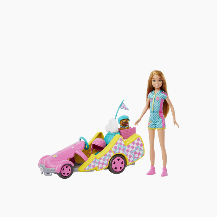 Mattel Barbie Stacie Racer Doll With Go-Kart Toy Car Dog Accessories &amp; Sticker Sheet