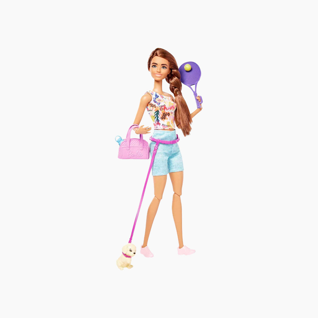 Mattel Barbie Wellness Workout Outfit Roller Skates And Tennis With Puppy