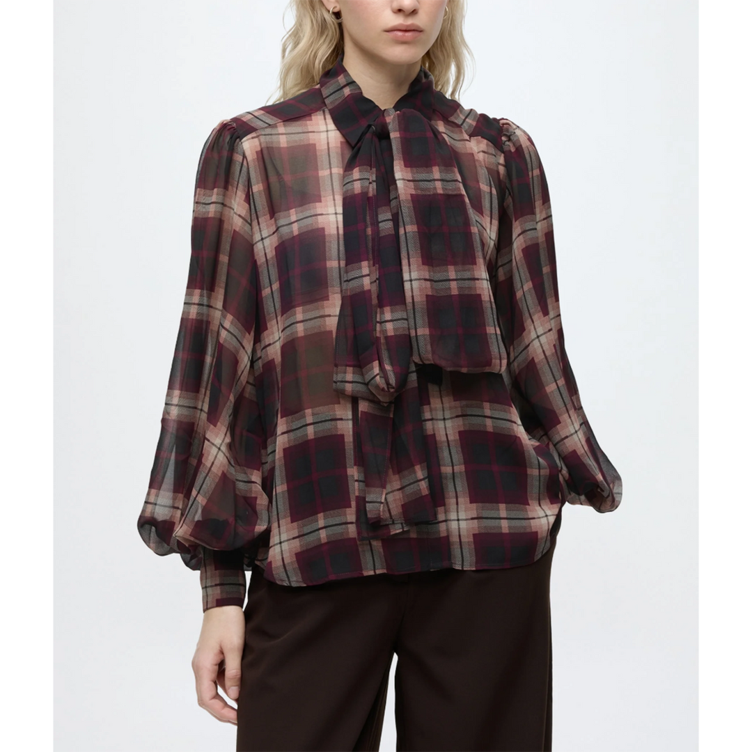 Bardot Cecile Neck Tie Shirt Button-down Blouse Burgundy