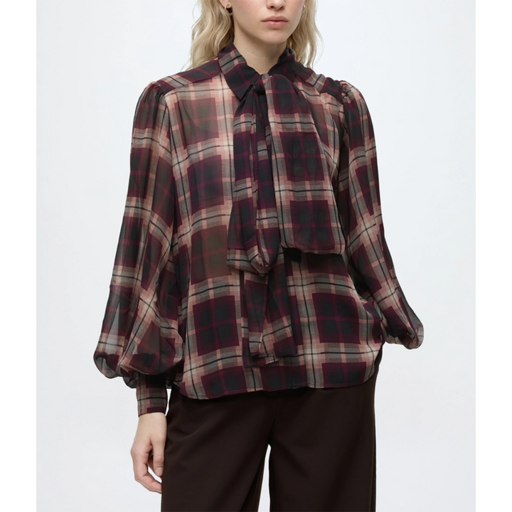 Bardot Cecile Neck Tie Shirt Button-down Blouse Burgundy