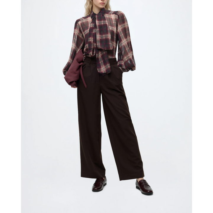 Bardot Cecile Neck Tie Shirt Button-down Blouse Burgundy