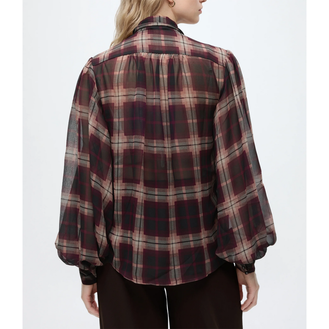 Bardot Cecile Neck Tie Shirt Button-down Blouse Burgundy