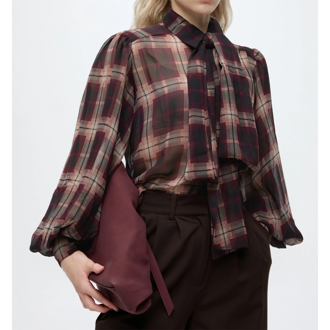 Bardot Cecile Neck Tie Shirt Button-down Blouse Burgundy