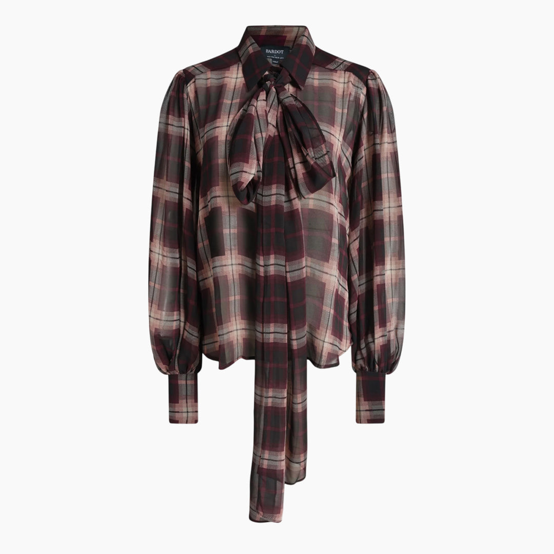 Bardot Cecile Neck Tie Shirt Button-down Blouse Burgundy