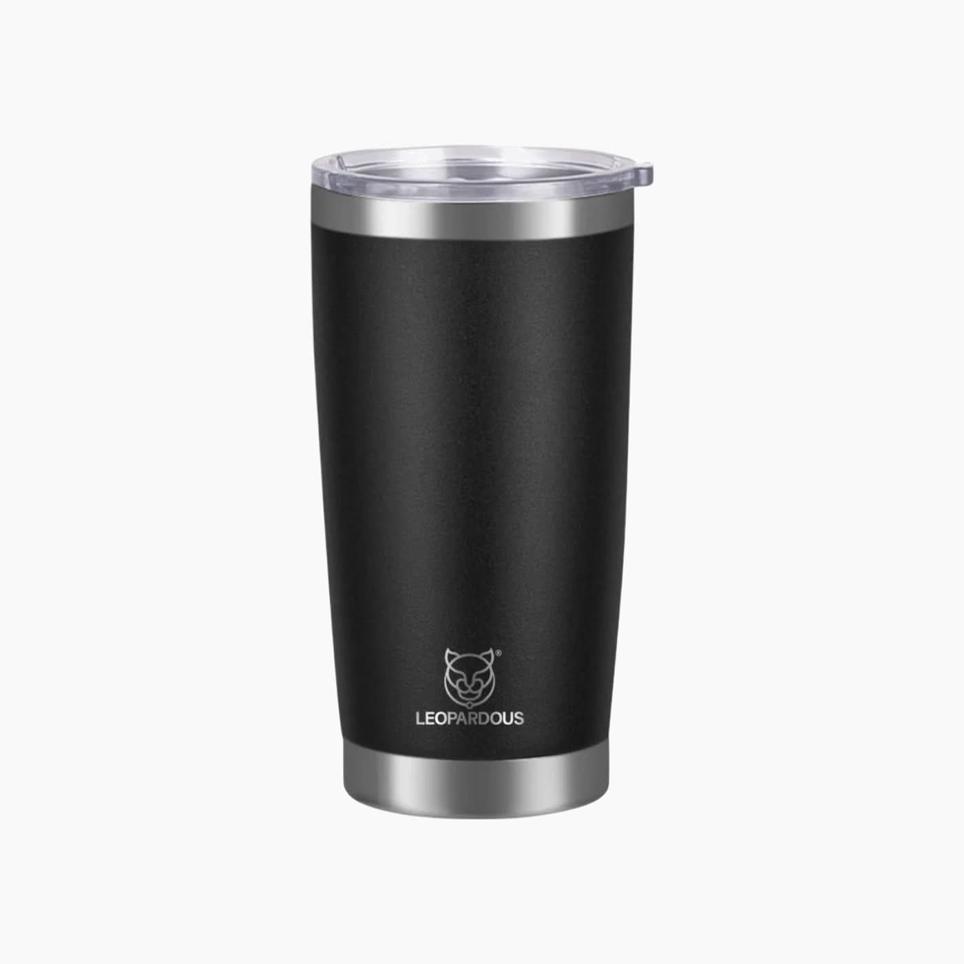 Leopardous travel mug in black