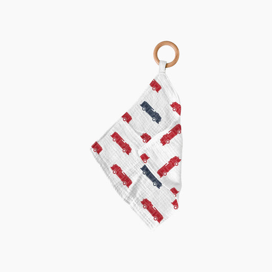 Newcastle Classics Blue and Red Fire Trucks Blankie Teether