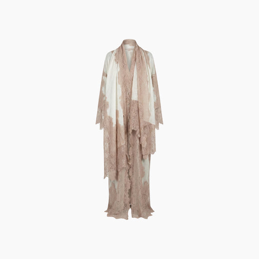 Blush Lace Panel Open Abaya with Soft Contrast Detailing