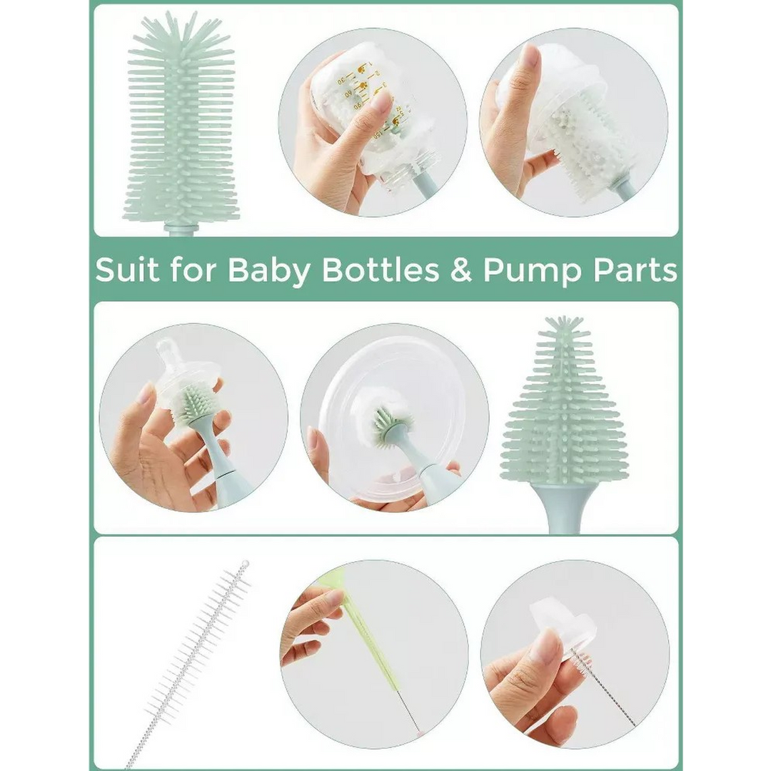 Momcozy bottle brush kit with innovative push-press design and silicone bristles