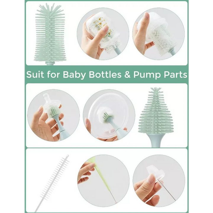Momcozy bottle brush kit with innovative push-press design and silicone bristles