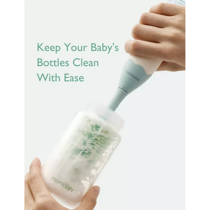 Momcozy bottle brush kit with innovative push-press design and silicone bristles