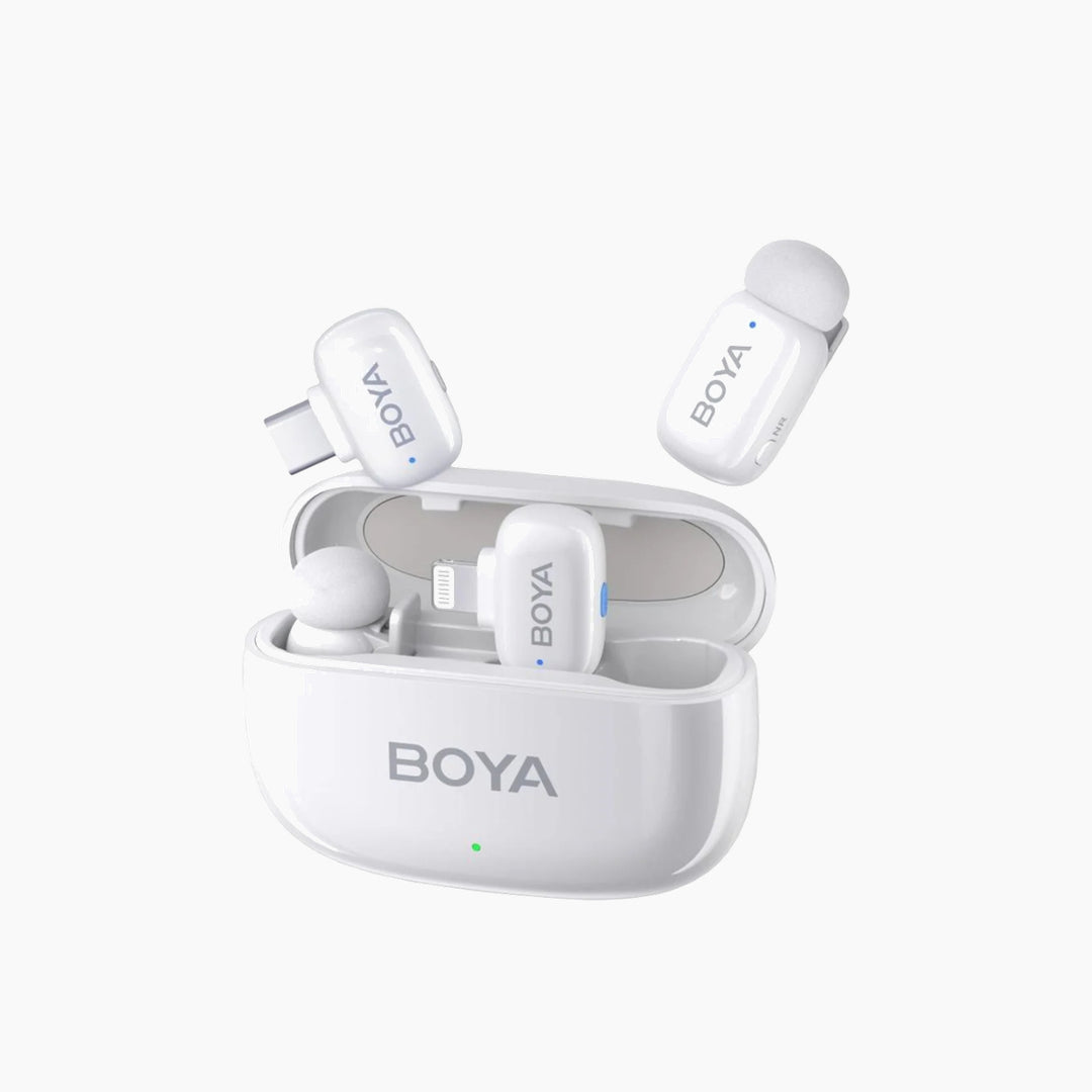 Boya Mini 13 dual wireless lavalier microphone system with charging case