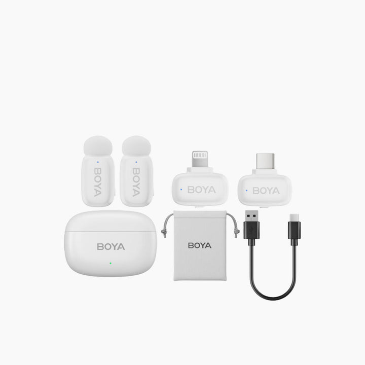 Boya Mini 13 dual wireless lavalier microphone system with charging case