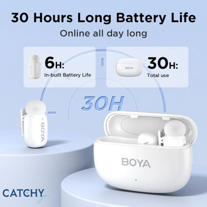 Boya Mini 13 dual wireless lavalier microphone system with charging case