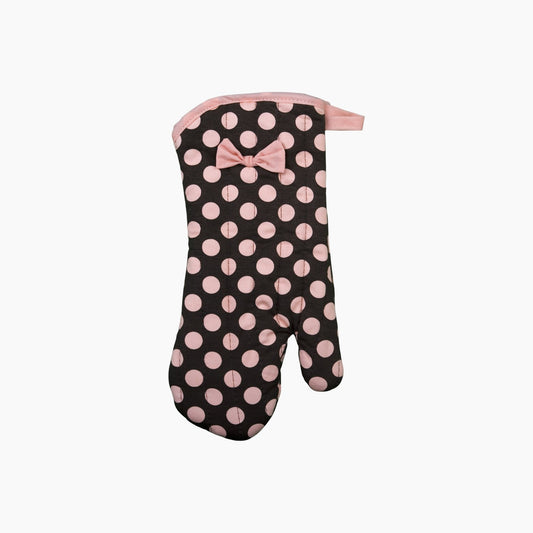 Brown And Pink Polka Dot Oven Mitt w. Bow