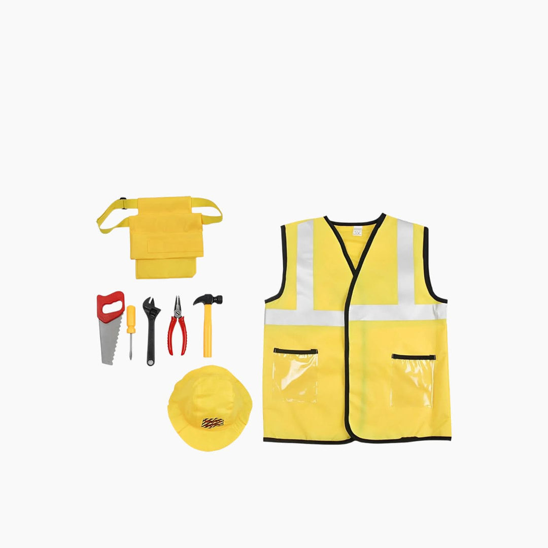 Builder costume set with realistic vest and functional pockets