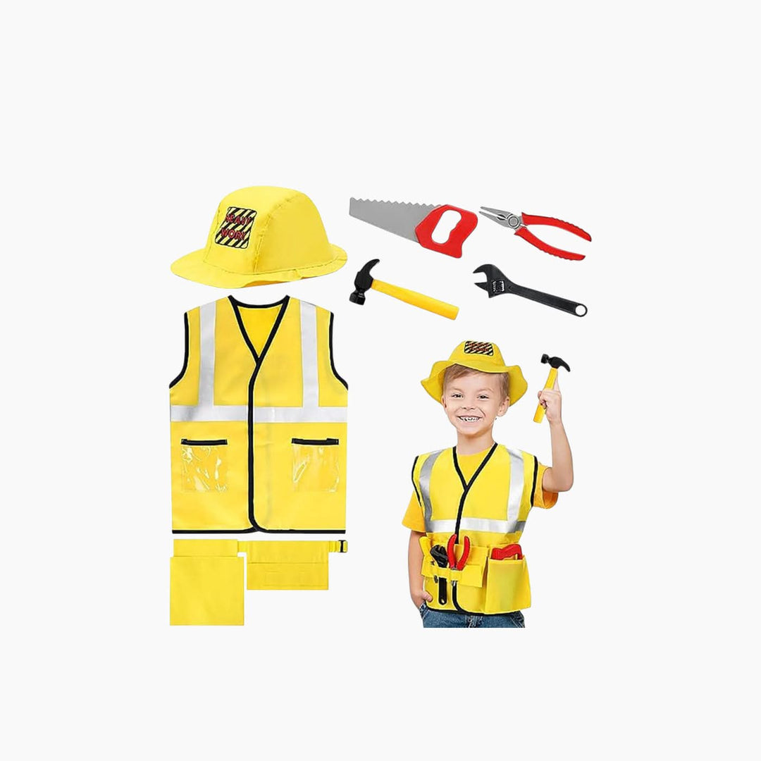 Builder costume set with realistic vest and functional pockets