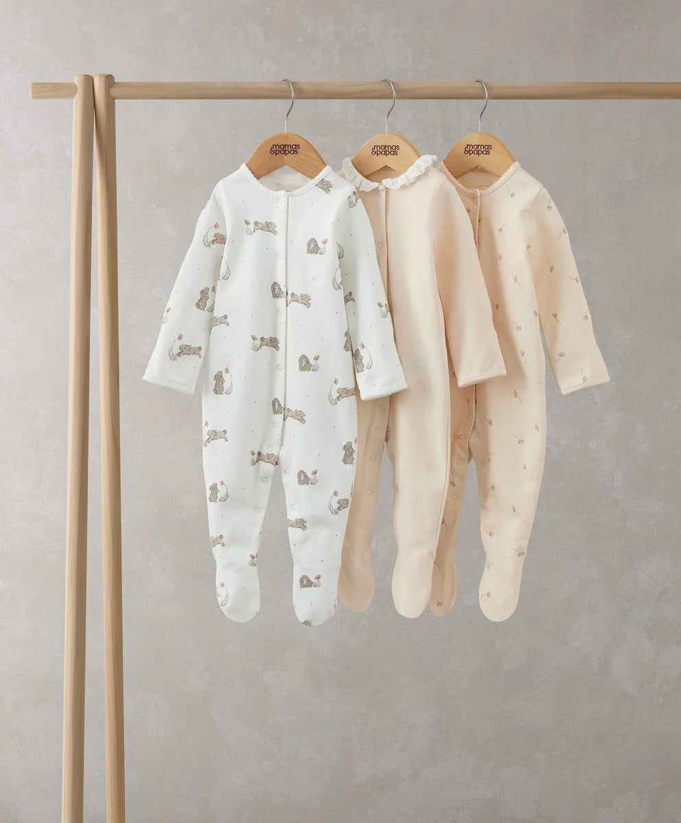 Mamas &amp; Papas Bunny Floral Sleepsuits (Pack of 3) - Pink