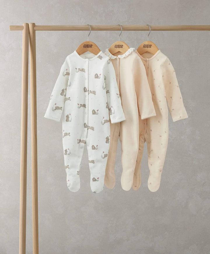 Mamas &amp; Papas Bunny Floral Sleepsuits (Pack of 3) - Pink