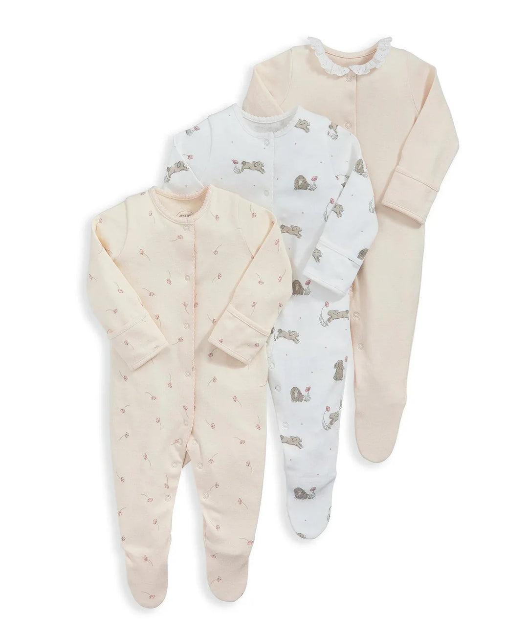 Mamas &amp; Papas Bunny Floral Sleepsuits (Pack of 3) - Pink