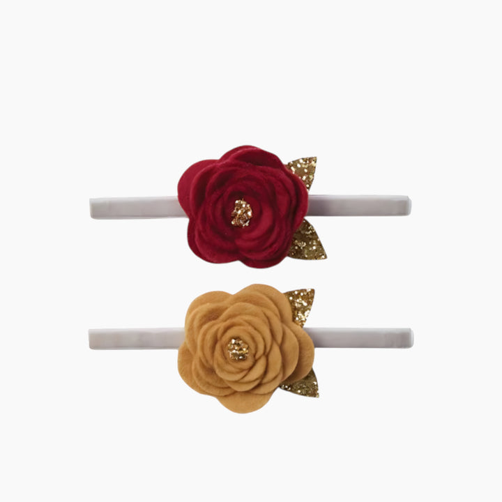 Elegant Baby Burgundy - Mustard Rose Baby Headbands
