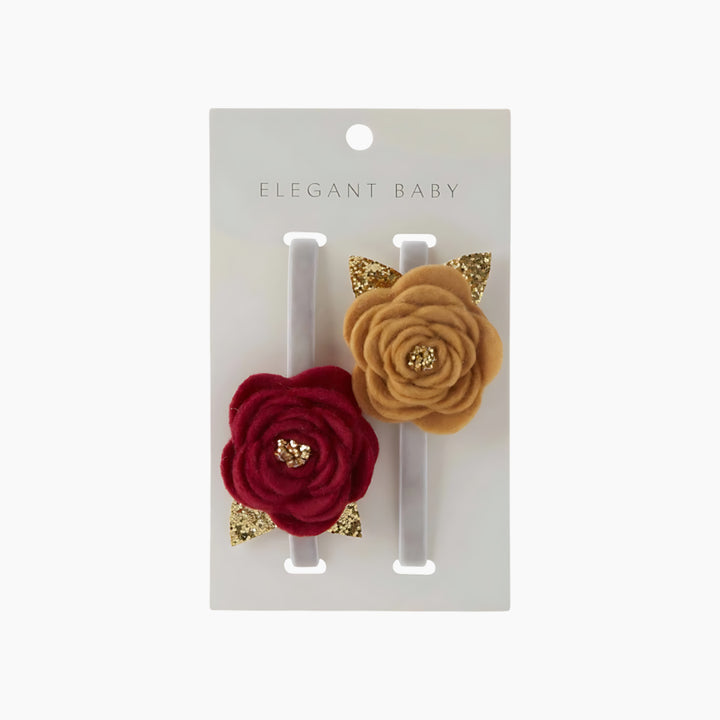 Elegant Baby Burgundy - Mustard Rose Baby Headbands
