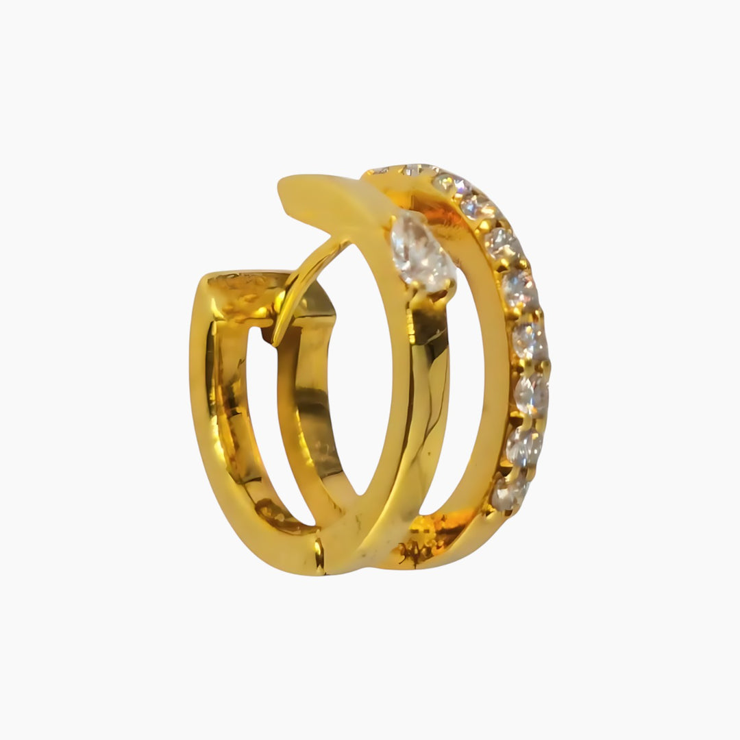 Classic yellow gold hoop earrings with white diamonds