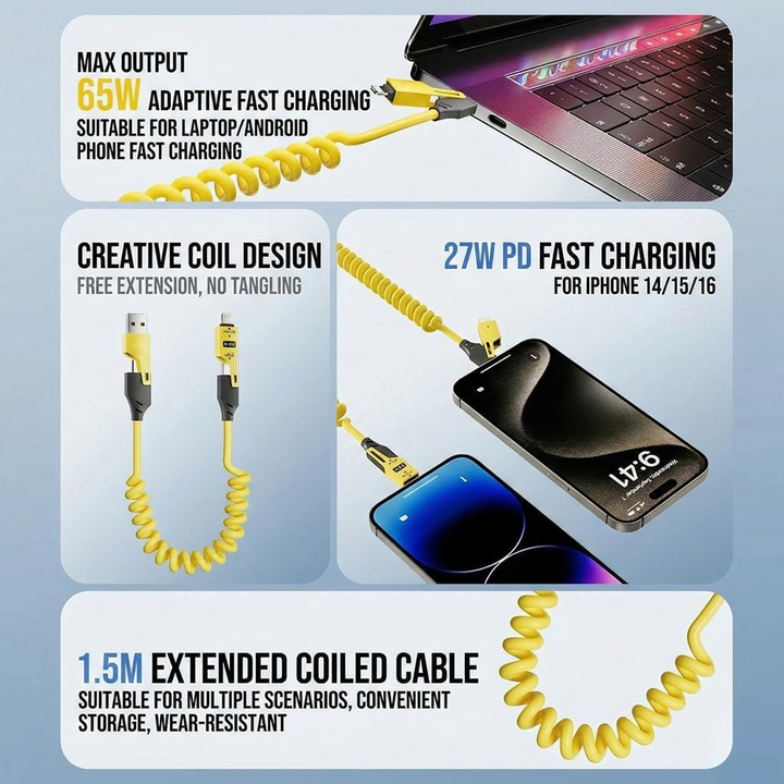 Calevora Spring 4-in-1 65W Fast Charging Cable