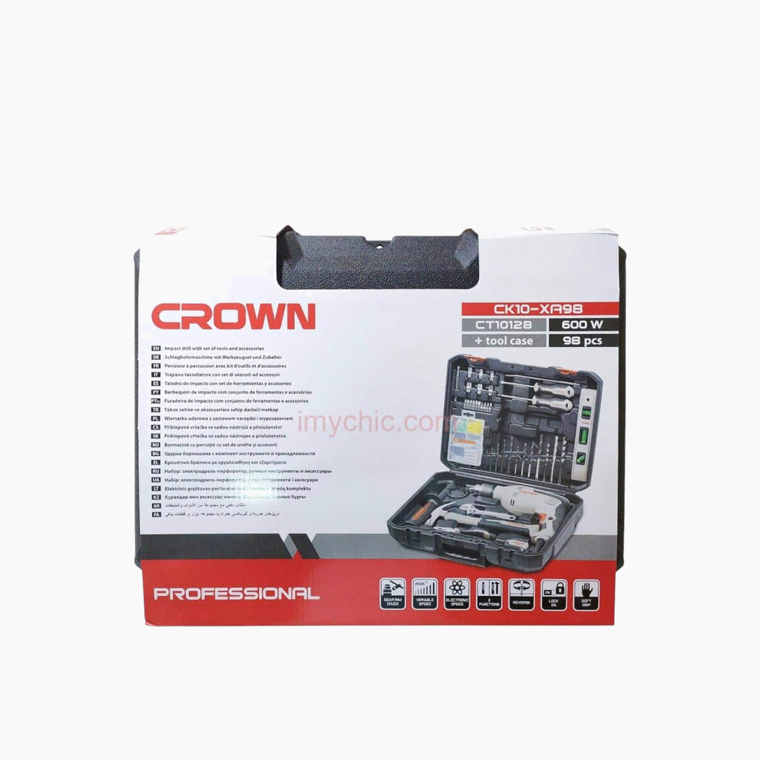 Crown CK10-XA98 Impact Drill - 600W with Tool Set