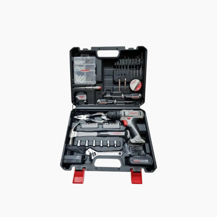 Crown 126-Piece Power &amp; Hand Tools Set with 12V Cordless Drill - BMC Case