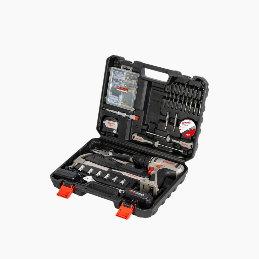 Crown 126-Piece Power &amp; Hand Tools Set with 12V Cordless Drill - BMC Case