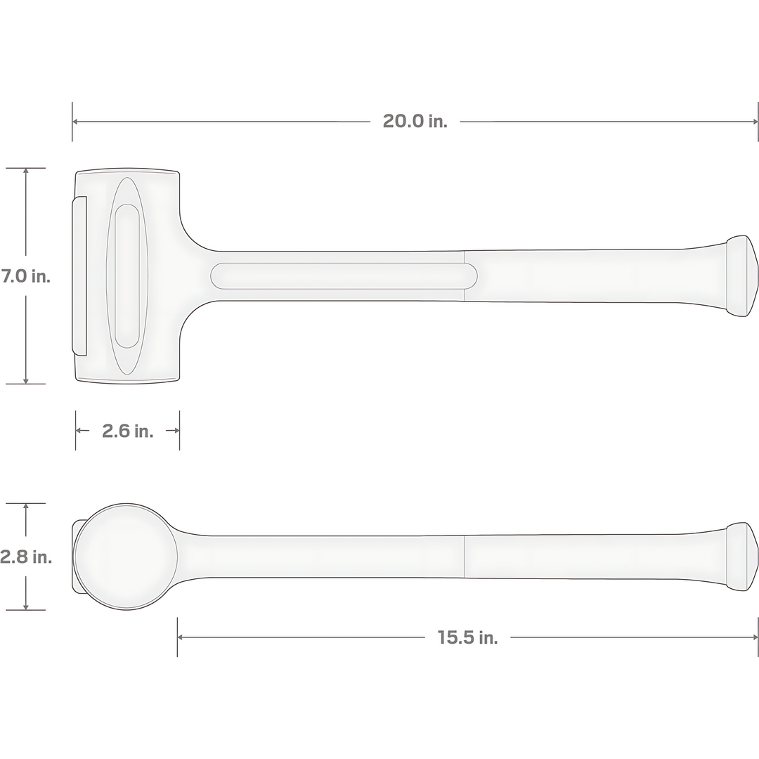 Crown Recoilless Hammer - 2lb (1kg), White Rubber Handle