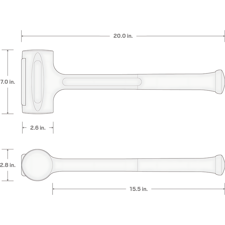 Crown Recoilless Hammer - 2lb (1kg), White Rubber Handle