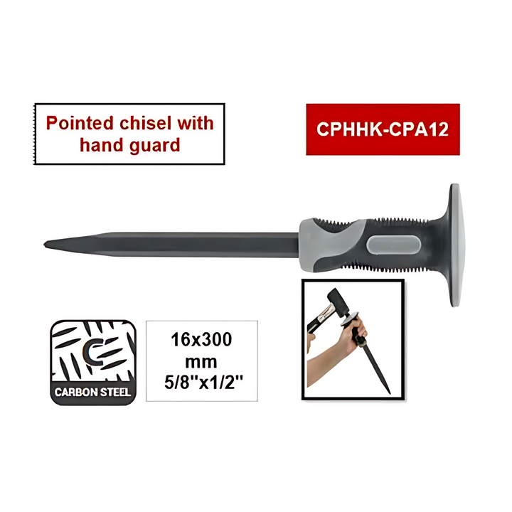 Crown Heavy-Duty Pointed Cold Chisel - 16 × 300mm, Fiberglass Handle