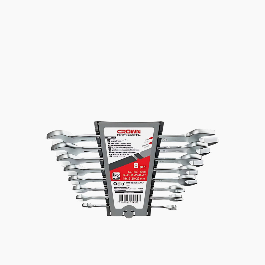 Crown 8-Piece Double Open-Ended Spanner Set - 6×7 to 20×22mm