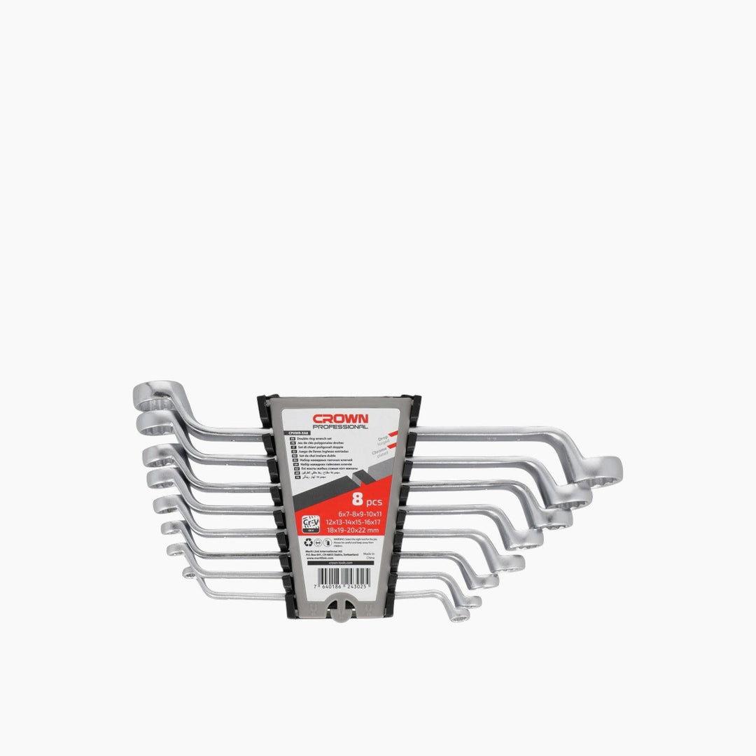 Crown 8-Piece Double-Ended Ring Spanner Set - 6×7 to 20×22mm