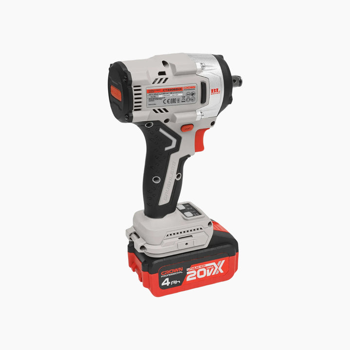 Crown Cordless Brushless Impact Wrench - 20V, 1/2" (12.7mm), 550Nm, 0–1800 / 2300 / 2800 RPM, 4Ah, with Batteries &amp; Charger
