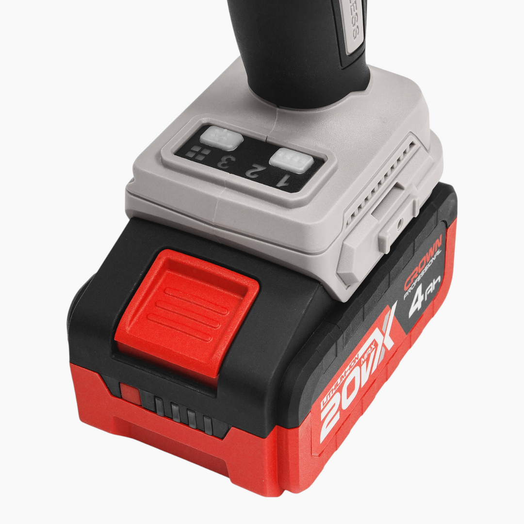 Crown Cordless Brushless Impact Wrench - 20V, 1/2" (12.7mm), 550Nm, 0–1800 / 2300 / 2800 RPM, 4Ah, with Batteries &amp; Charger