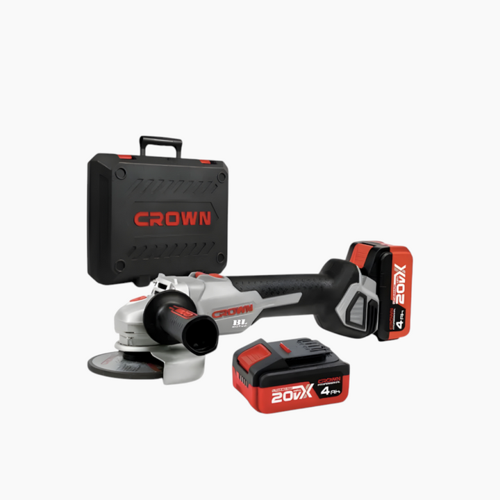 Crown 20V Cordless Angle Grinder with Two 4Ah Batteries and Charger