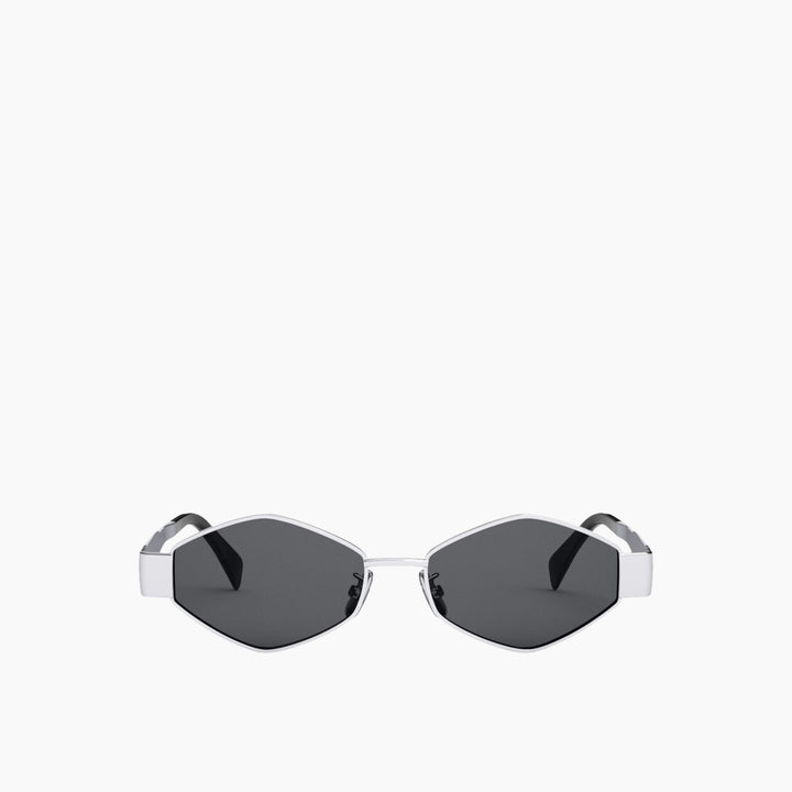 Celine Triomphe CL40254U shiny silver metal rectangle sunglasses with grey mirrored lenses