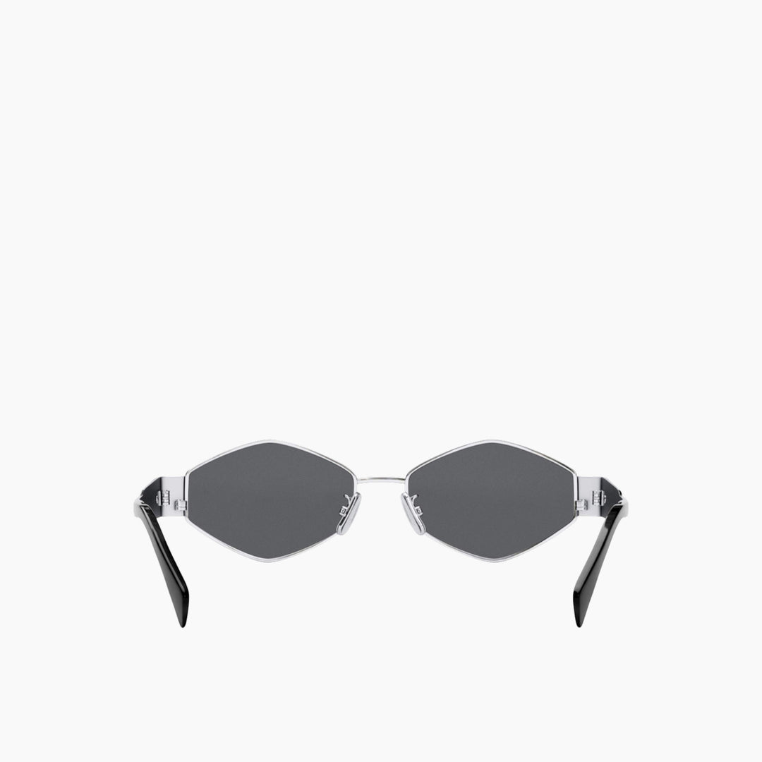 Celine Triomphe shiny silver metal rectangle sunglasses with grey mirrored lenses