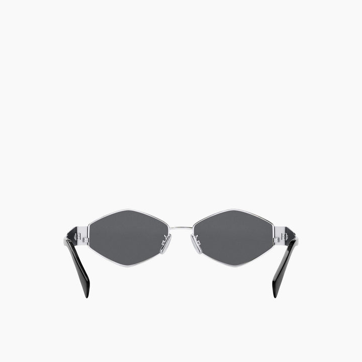 Celine Triomphe shiny silver metal rectangle sunglasses with grey mirrored lenses